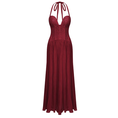 Halter Pleated Corset Maxi Dress HV0095