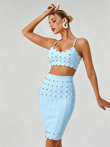 Studded Structured Midi Two Piece Dress HV3036