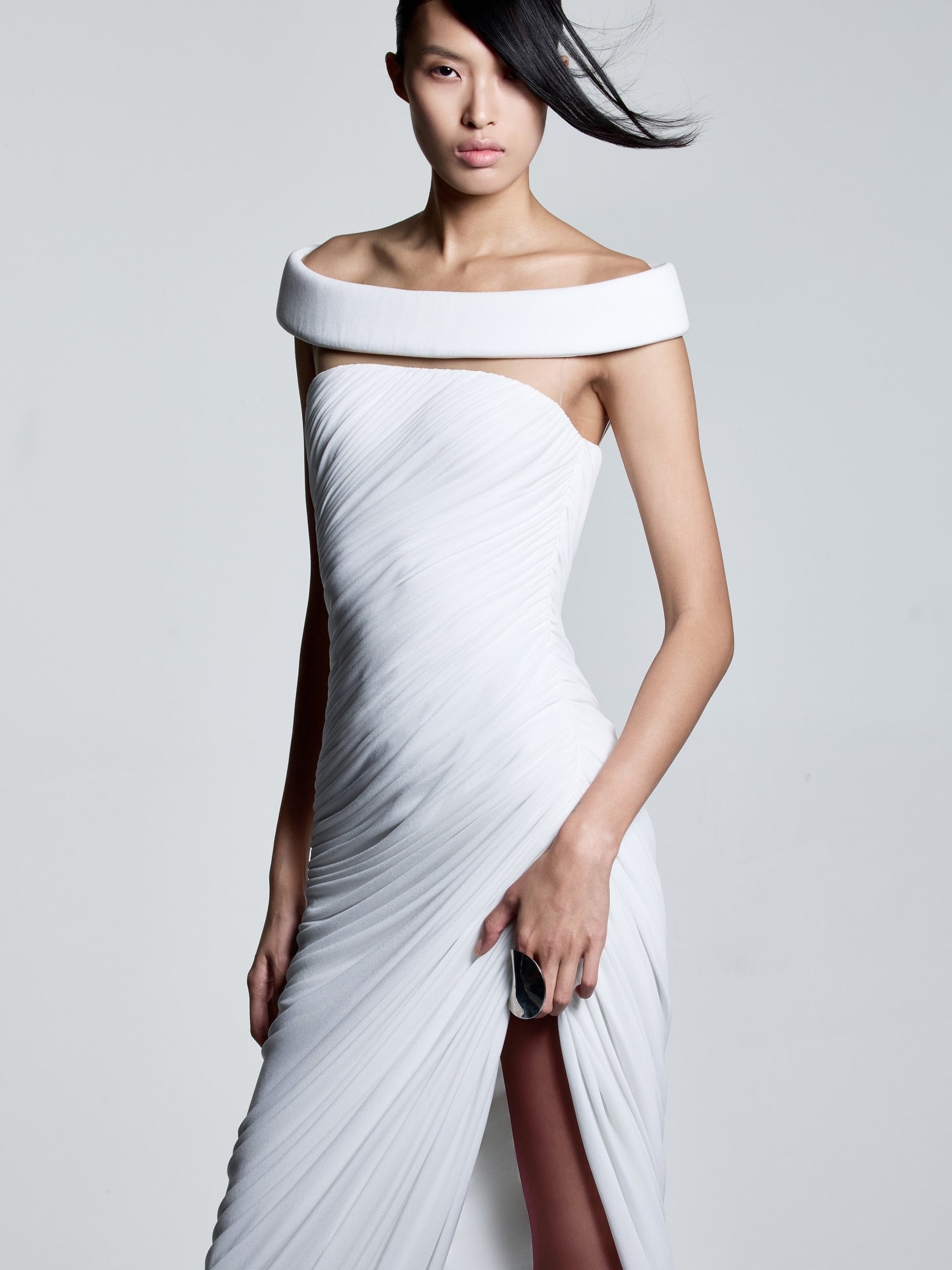 Bardot Draped Mesh Insert Maxi Dress White HV0056