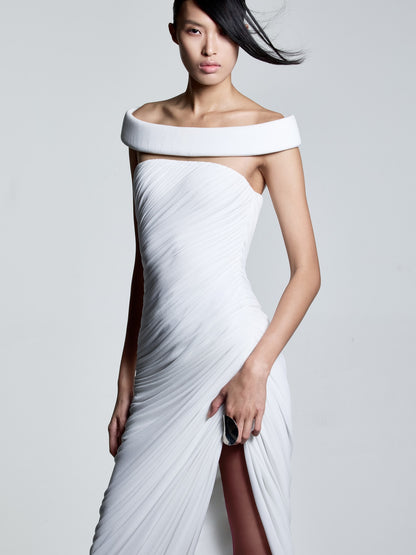 Bardot Draped Mesh Insert Maxi Dress White HV0056