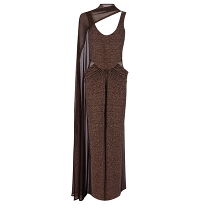 Mesh Insert Sparkly Maxi Dress Brown HV0061
