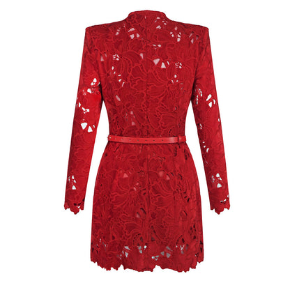 Long Sleeve Crochet Dress Red HV2676