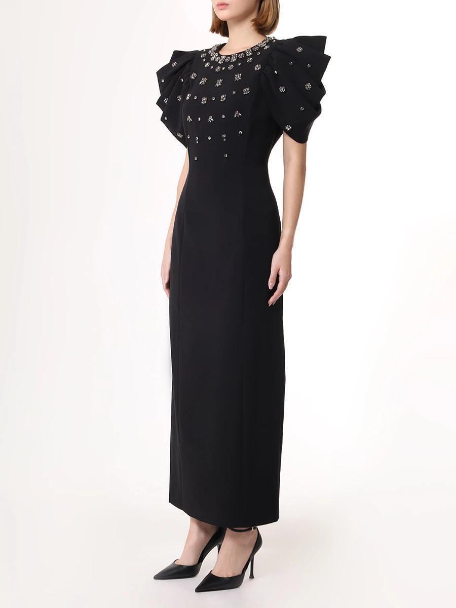 Draped Short Sleeve Crystal Maxi Dress HV2802
