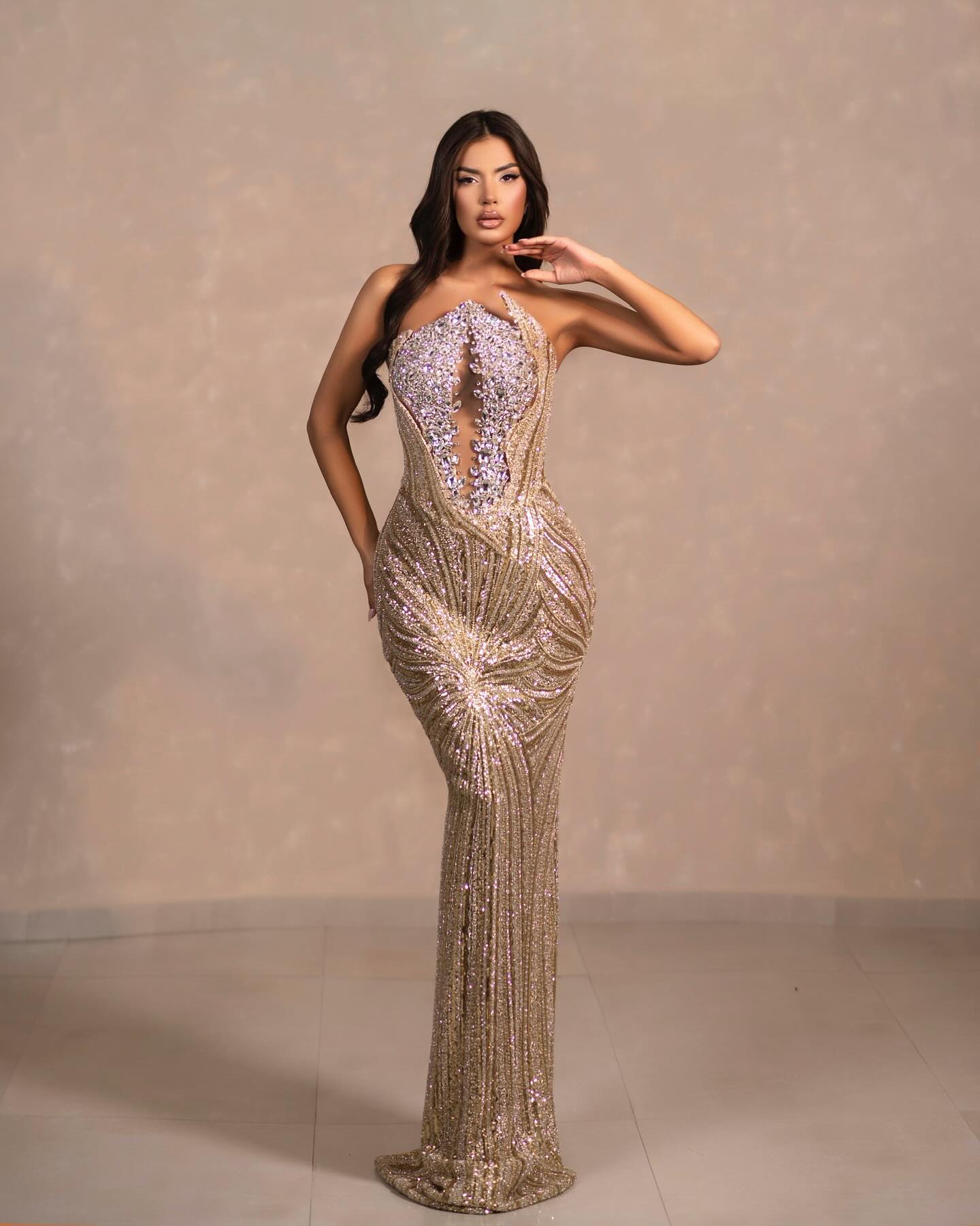 Strapless Sequin Maxi Dress Silver Gold HV1783