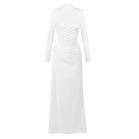 Long Sleeves Draped Detail Maxi Dress White HV2666