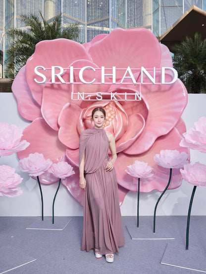 One Sleeve Draped A Line Maxi Dress Pink HV2683