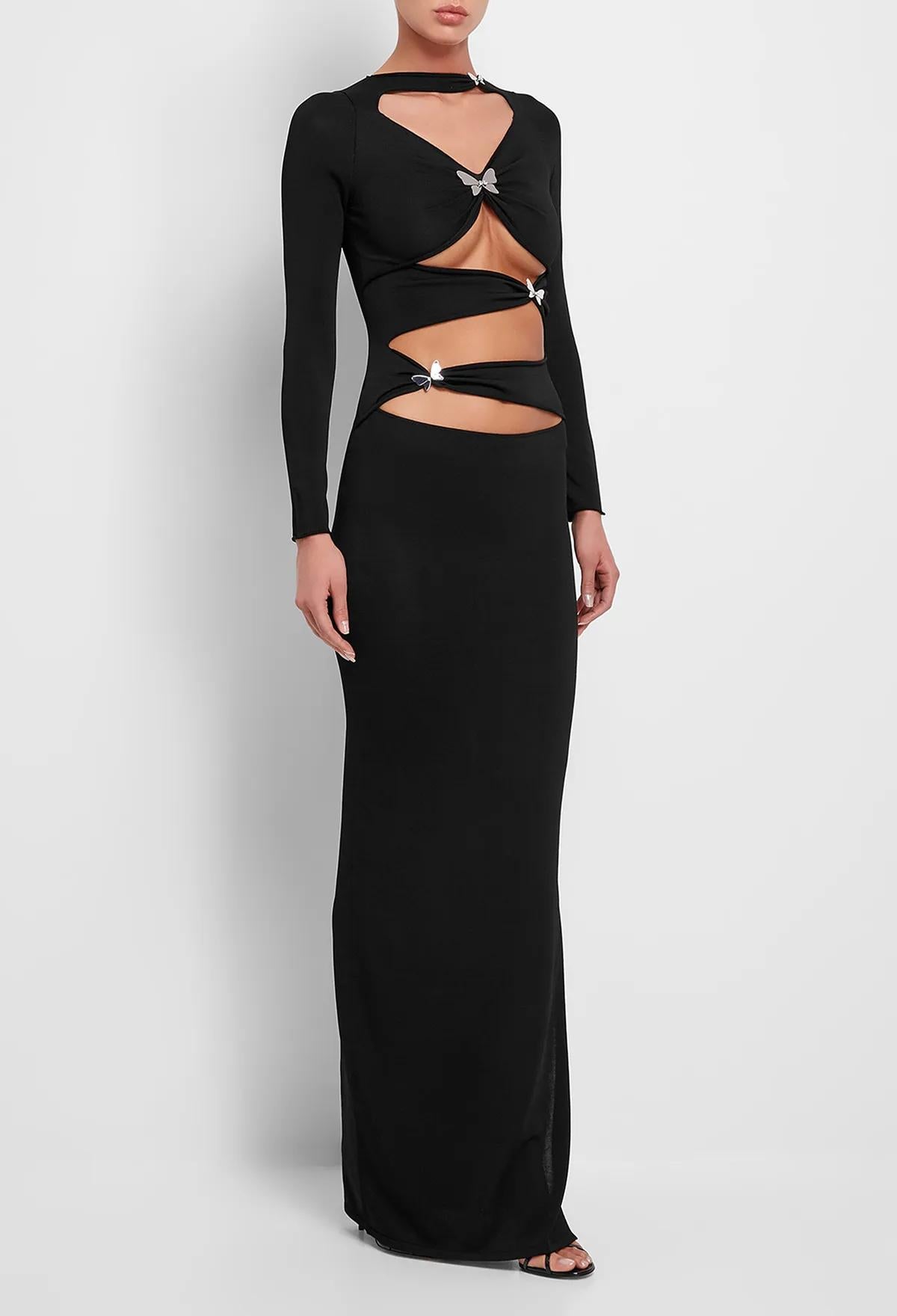 Long Sleeve Butterfly Cut Out Maxi Dress Black HV1067