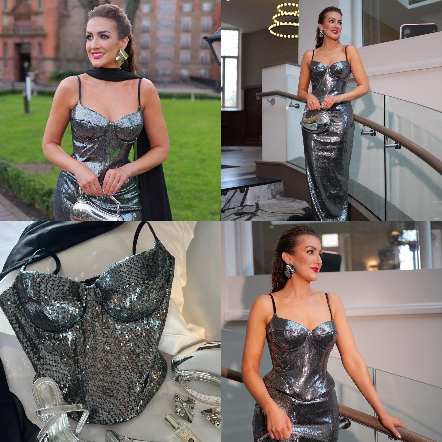 Sequin Peplum Corset Maxi Dress Black HV0045