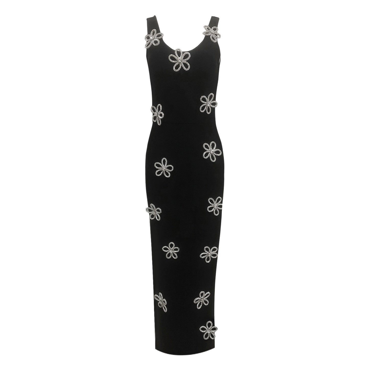 Crystal Floral Detail Maxi Dress Black HV2519
