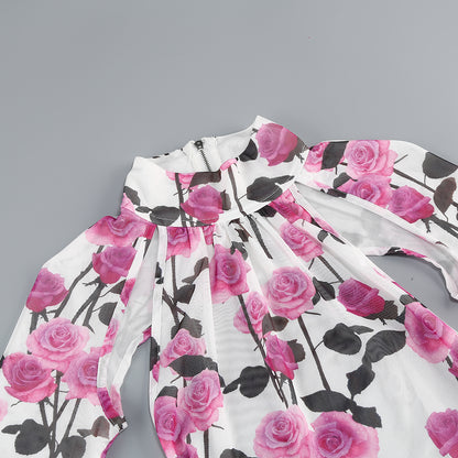 Long Sleeve Floral Backless Dress Pink HV1938