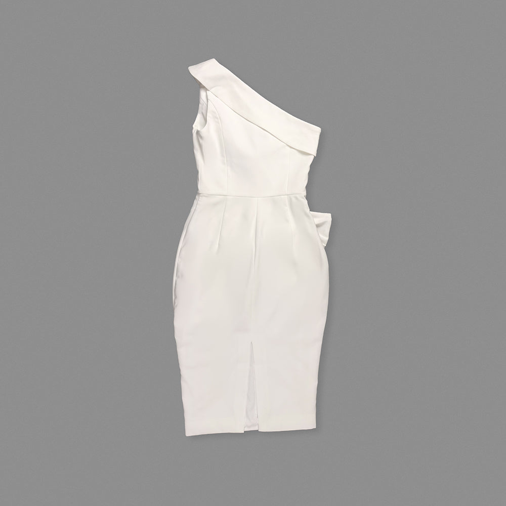 One Shoulder Draped Midi Dress White HV0003