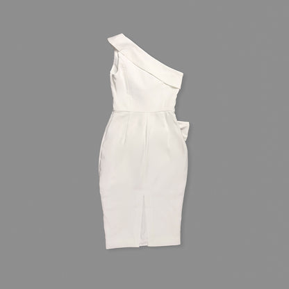 One Shoulder Draped Midi Dress White HV0003
