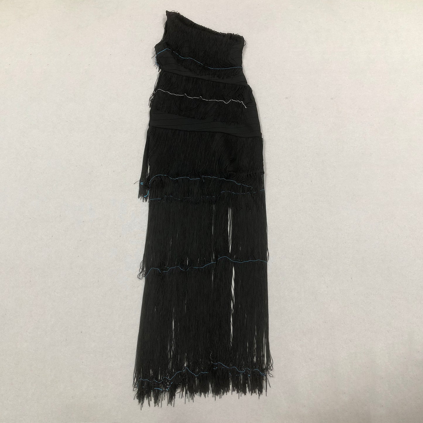 One Shoulder Tassel Maxi Dress Black HV2167