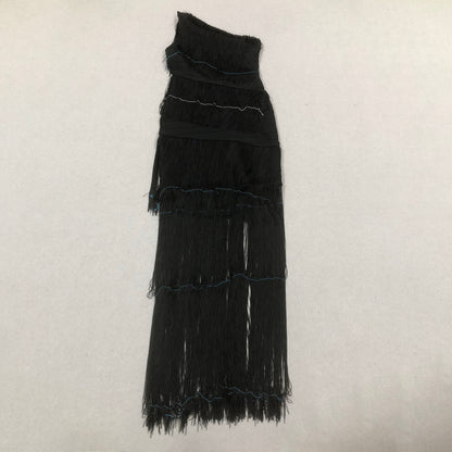 One Shoulder Tassel Maxi Dress Black HV2167