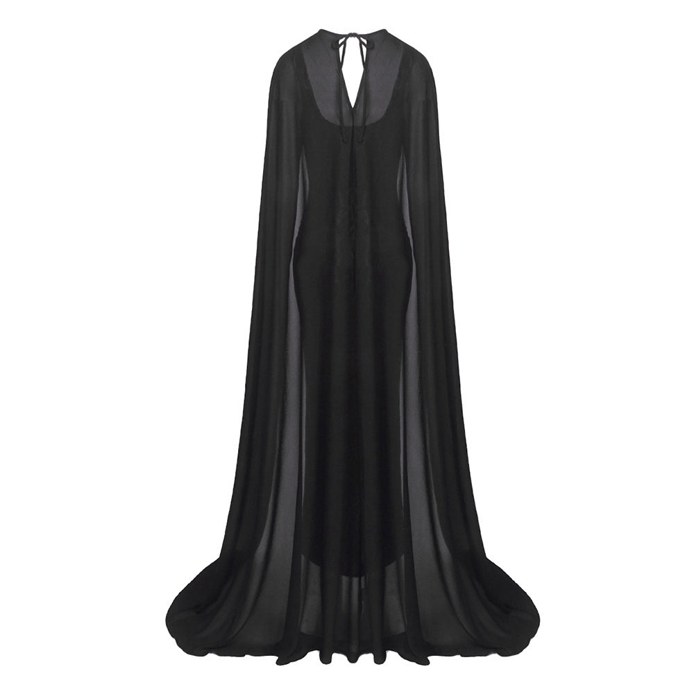 Cape Animal Print Maxi Dress HV0036