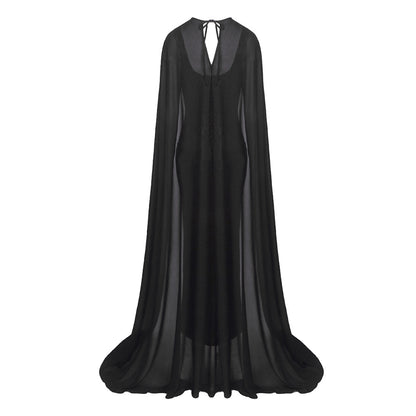 Cape Animal Print Maxi Dress HV0036