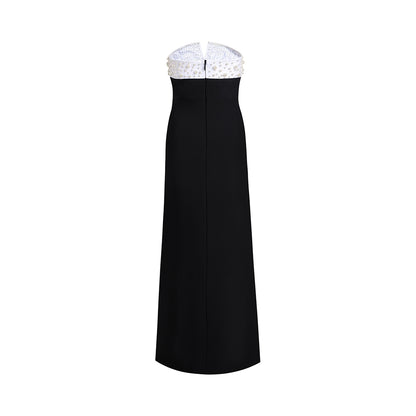 Strapless Pearl Maxi Dress Black White