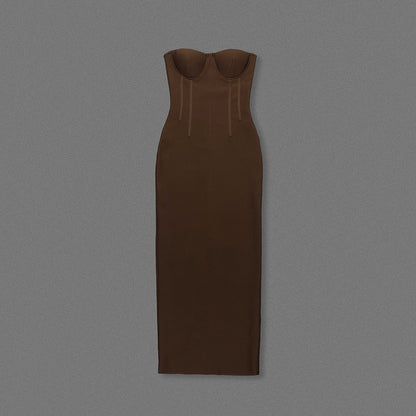 Strapless Bustier Maxi Dress Brown HV2653