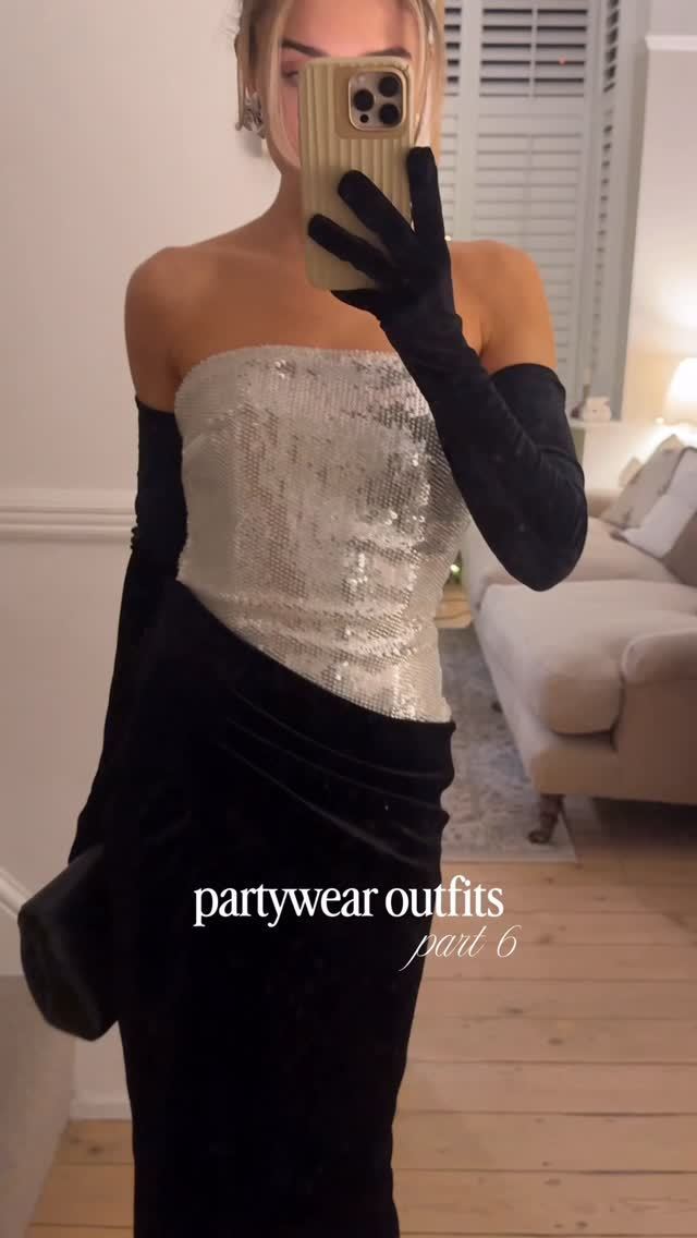 Strapless Sequin Velvet Maxi Dress Black Silver HV2736