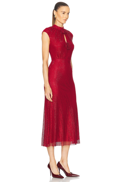 Floral Detail Sparkly Midi Dress Red HV2213
