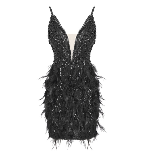 Sequin Feather Dress Black HV1676