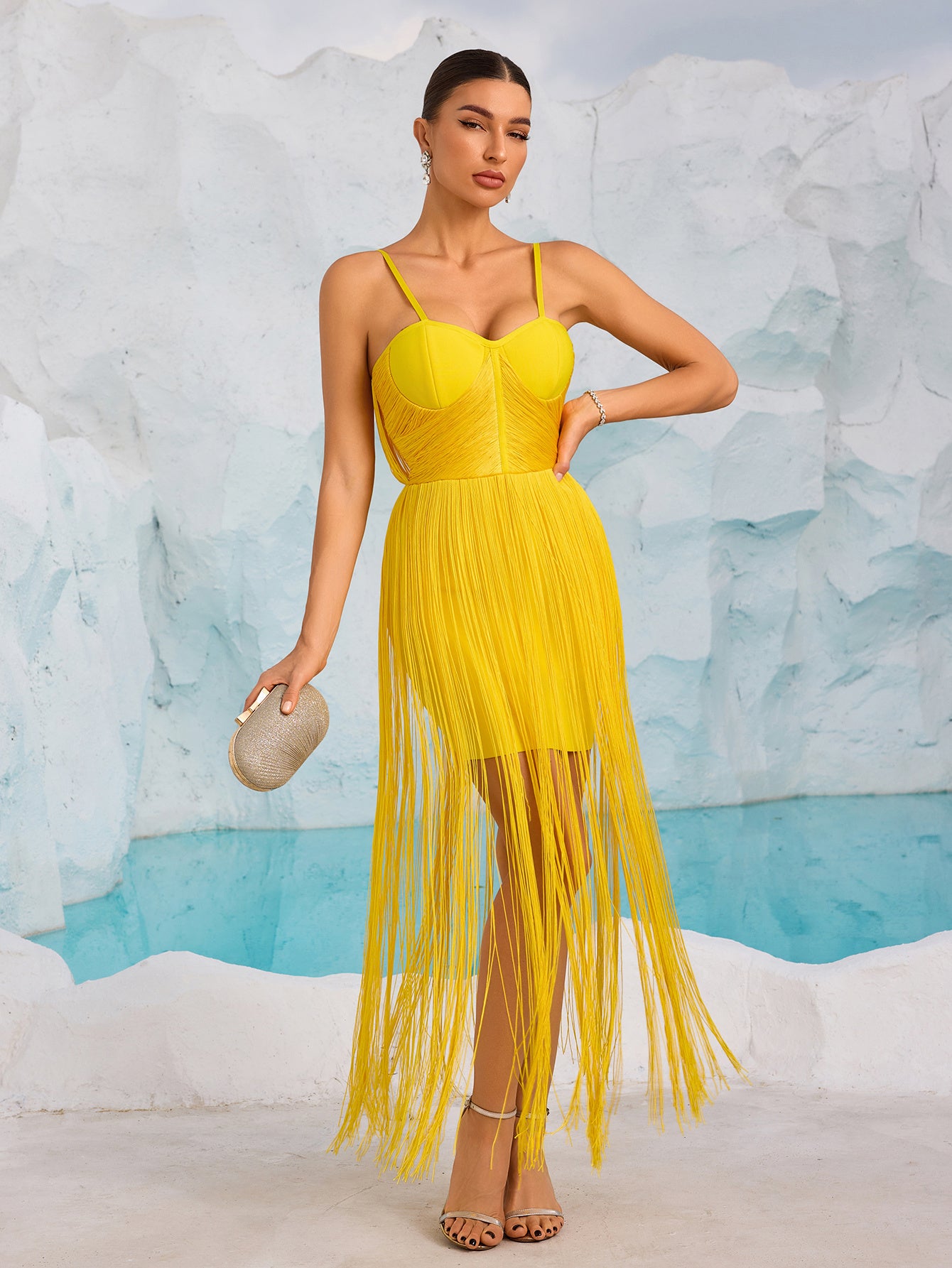 Bustier Tassel Maxi Dress Yellow HV2448