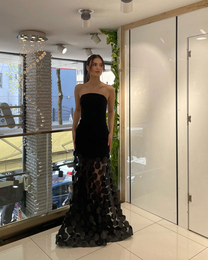 Strapless A Line Maxi Dress Black