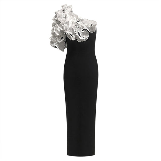 One Shoulder Ruffle Detail Maxi