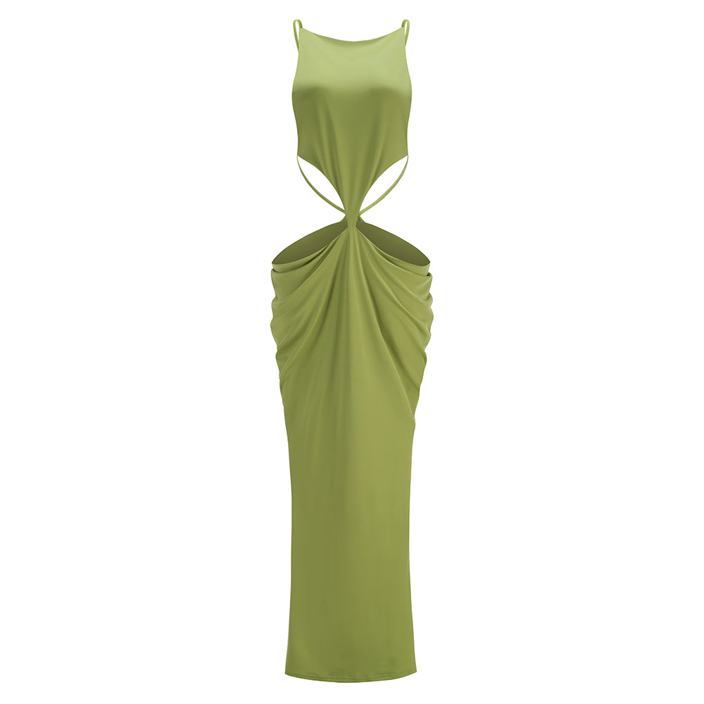 Draped Backless Maxi Dress Green HV3143