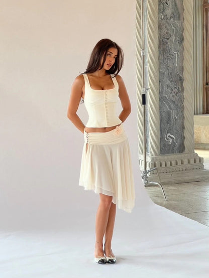 Halter A Line Two Piece Dress Ivory HV2542