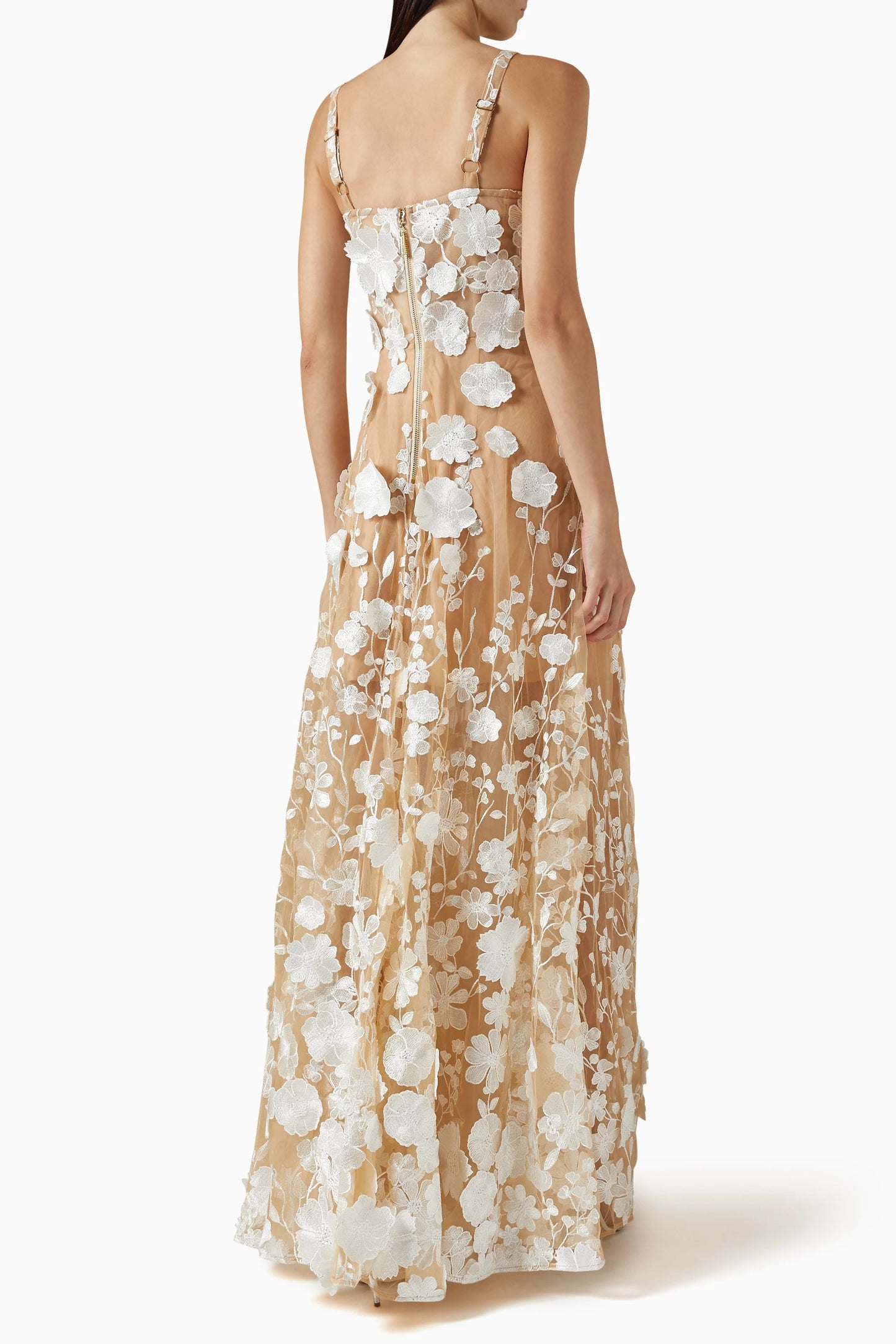 Floral Embroidered Maxi Dress White Nude HV1501