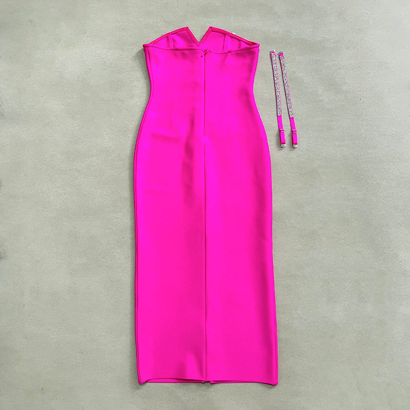 Crystal Button Midi Dress Hot Pink HV1475