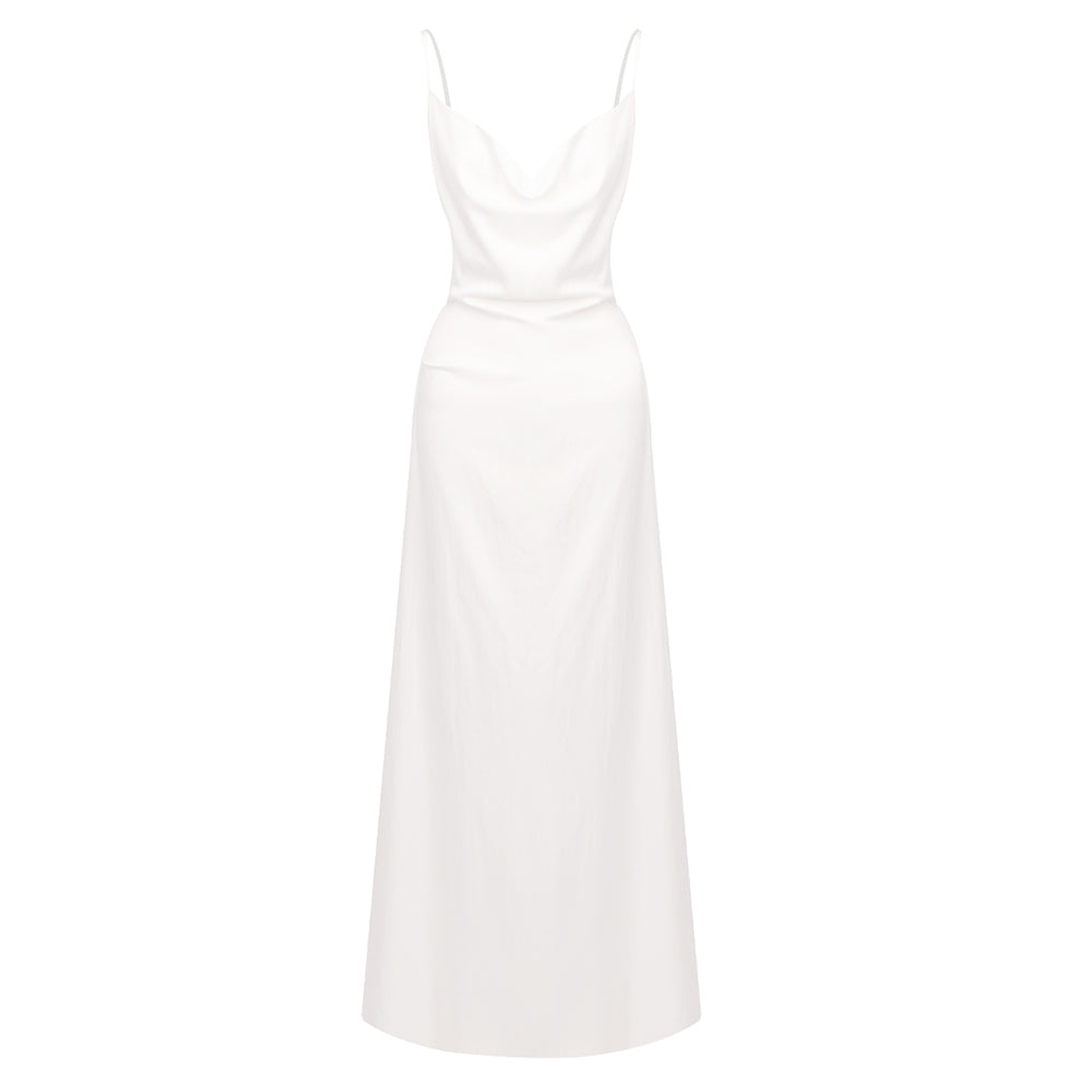 Backless A Line Maxi Dress White HV0116