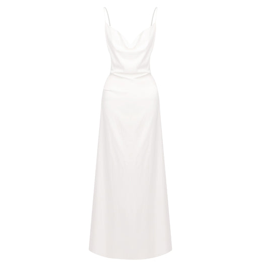 Backless A Line Maxi Dress White HV0116