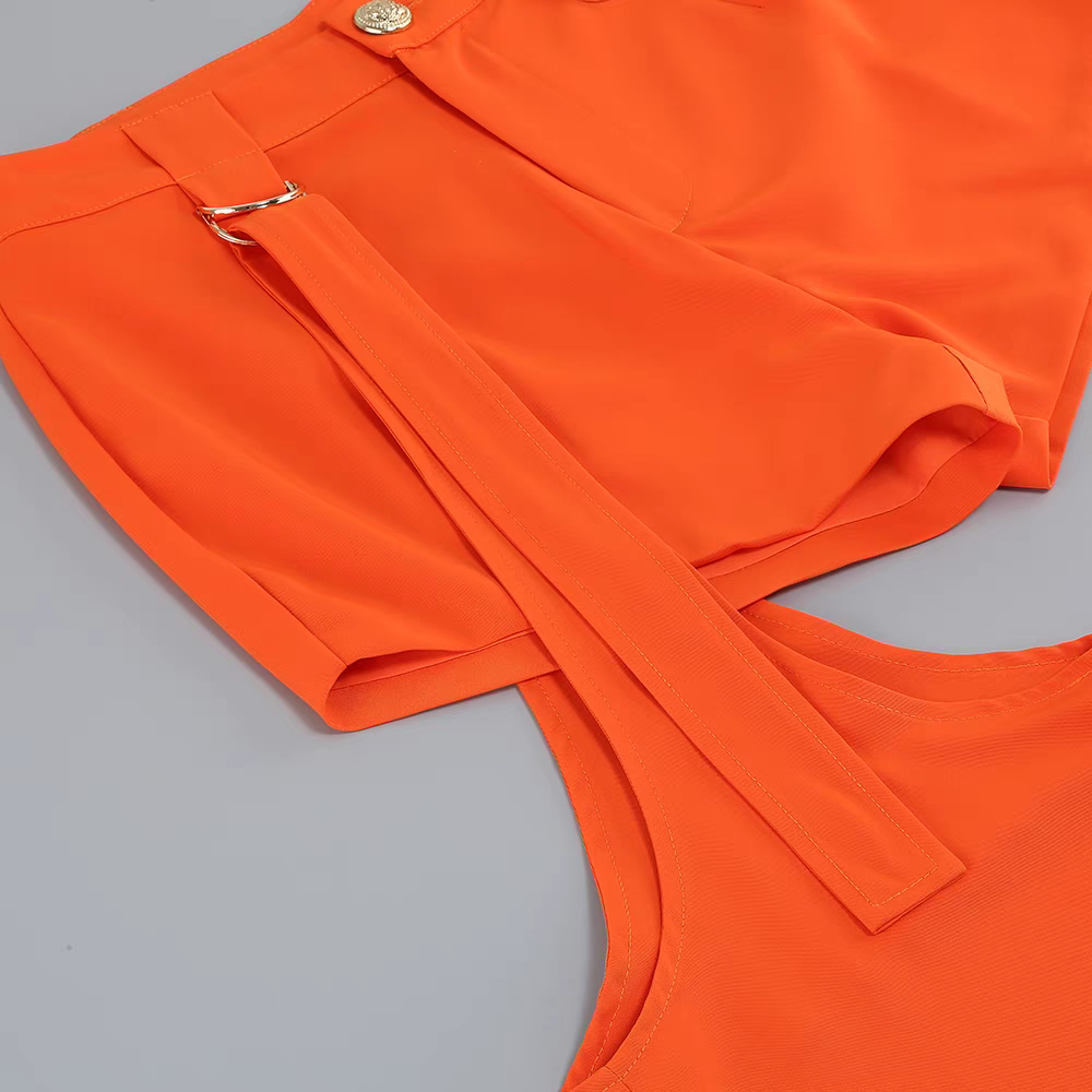 Long Sleeve Cut Out Jumpsuit Orange