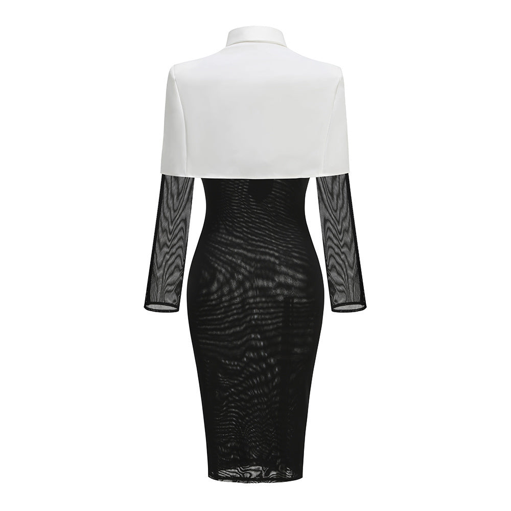 Long Sleeve Shirt Midi Dress Black White HV2453