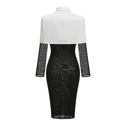 Long Sleeve Shirt Midi Dress Black White HV2453