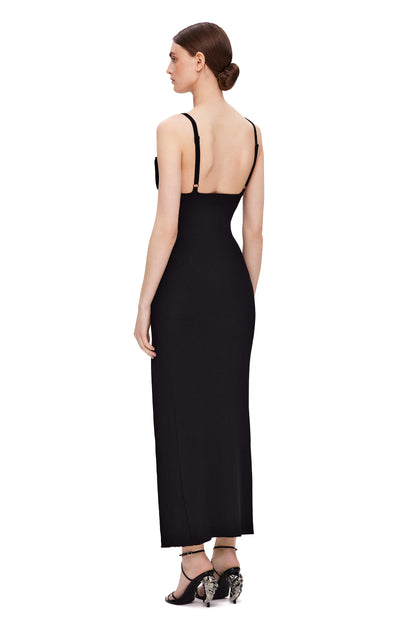 Draped Bustier Ribbed Midi Dress  HV9839