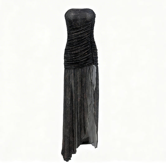 Strapless Ruched Maxi Dress Black HV2830