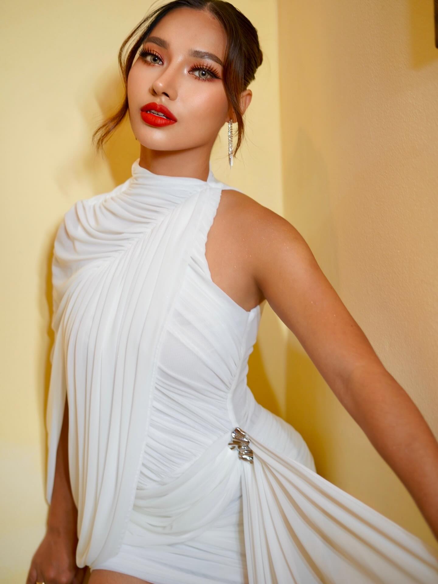 One Shoulder Draped Dress White HV0077