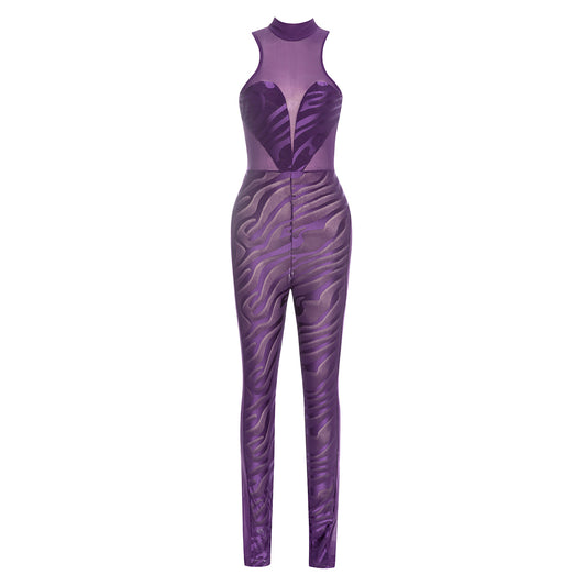 Velvet Mesh Jumpsuit Purple HV9750