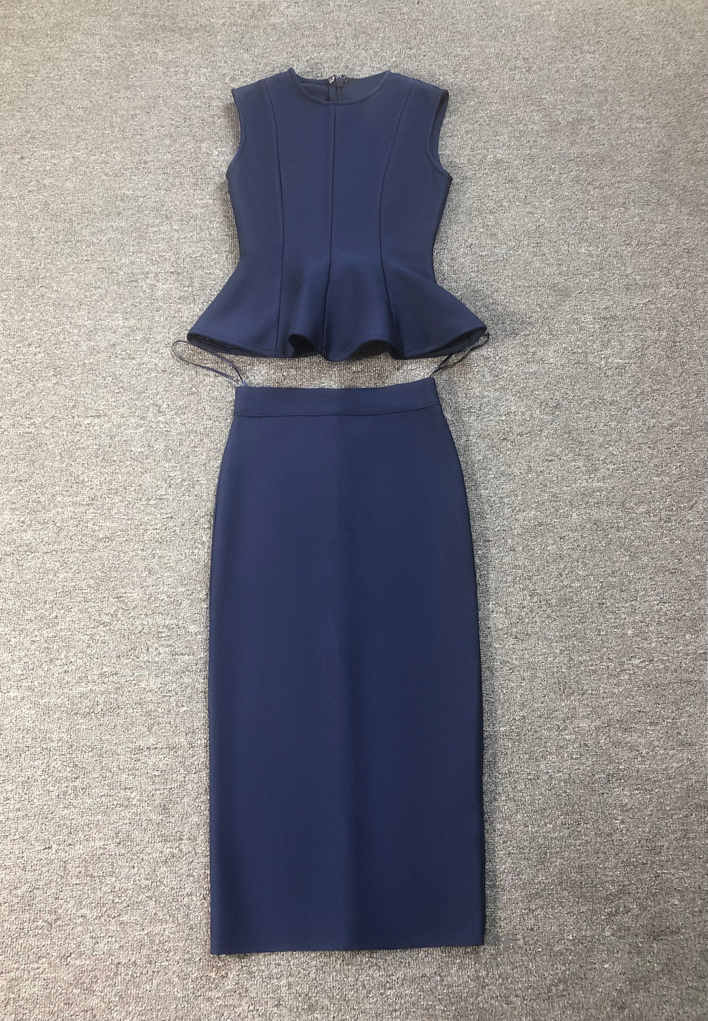 Peplum Midi Two Piece Dress Blue HV2870