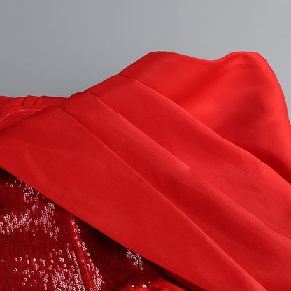 Bardot Sequin Bustier Puff Dress Red