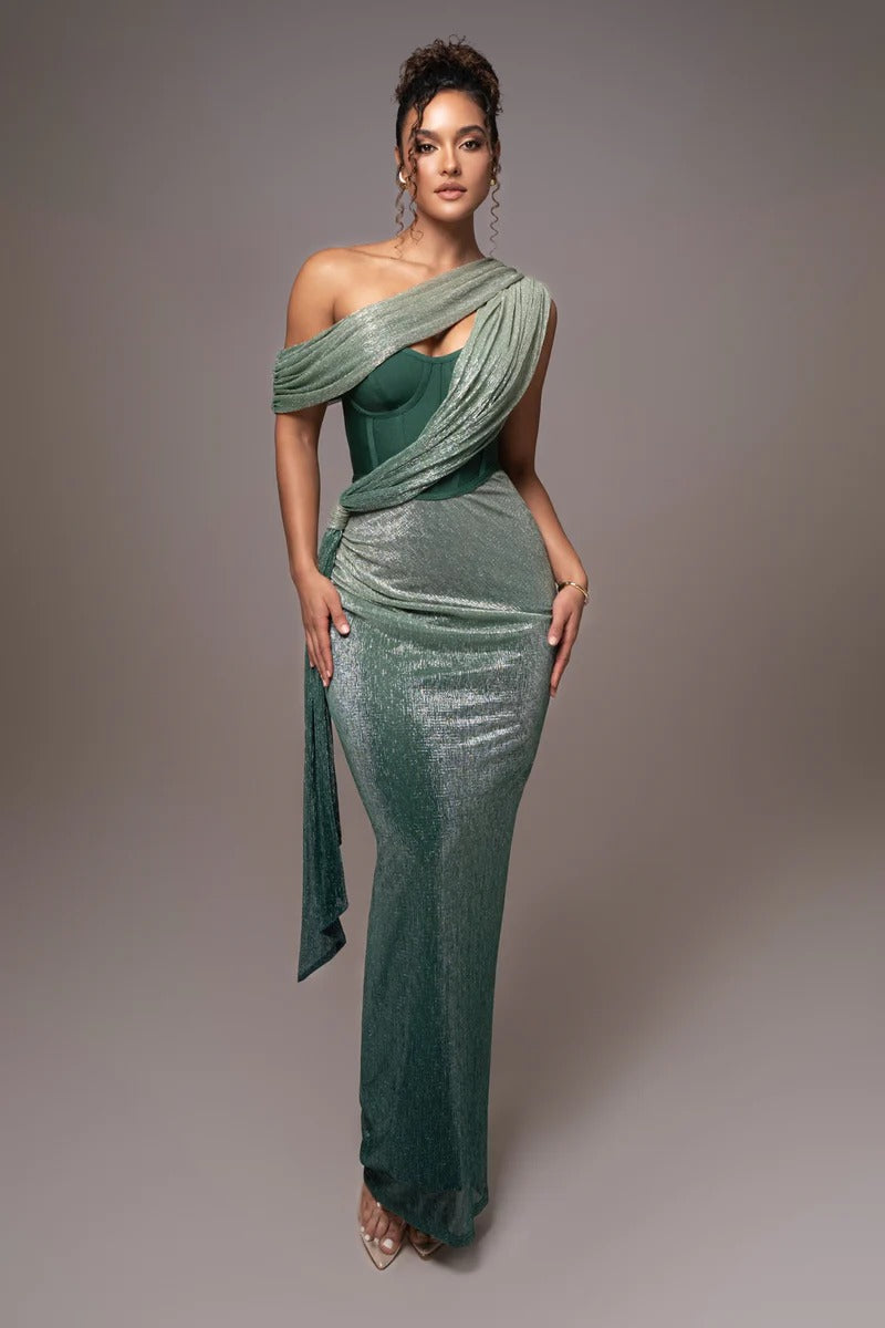 Draped Strapless Corset Maxi Dress HV1387