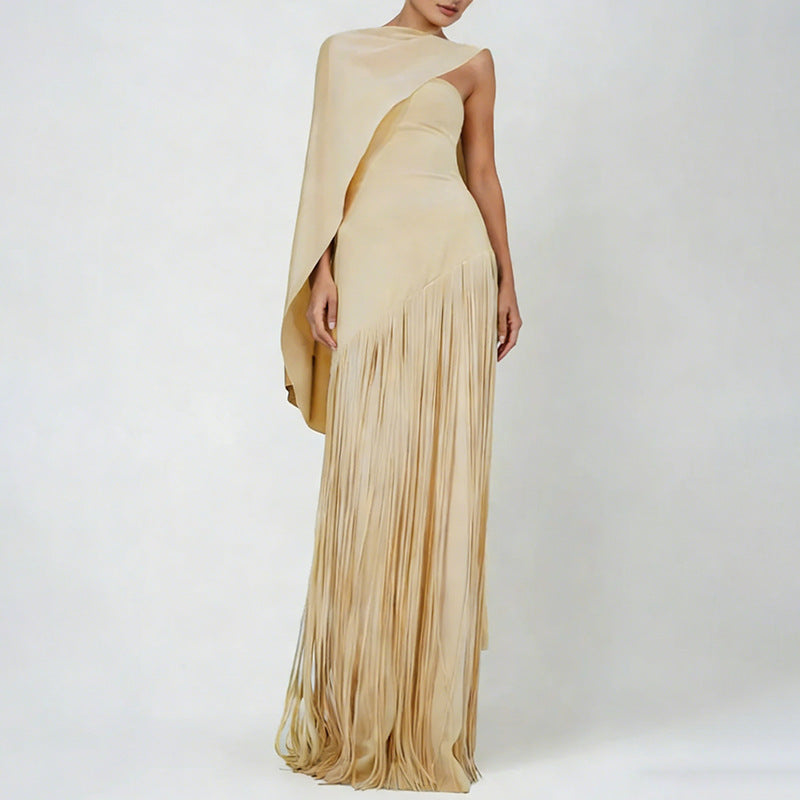 Cape Tassel Maxi Dress Lavender HV3117