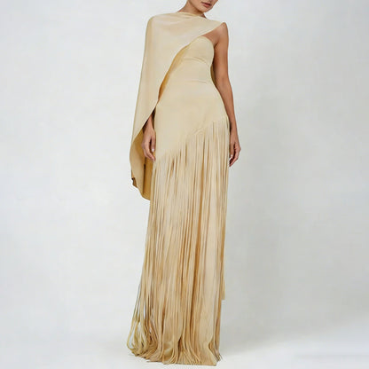 Cape Tassel Maxi Dress Lavender HV3117