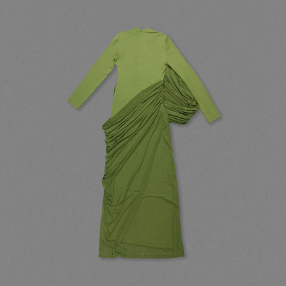 Long Sleeve Draped Maxi Dress Green HV0054