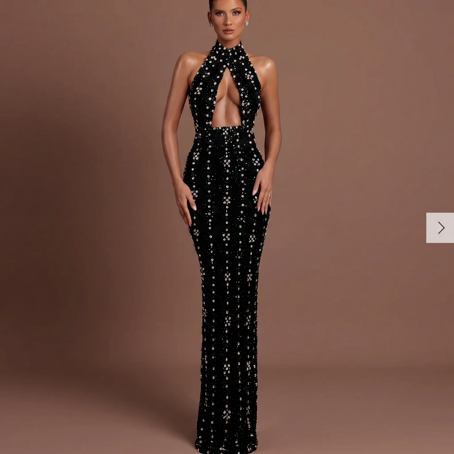 Halter Crystal Cut Out Maxi Dress HV3082