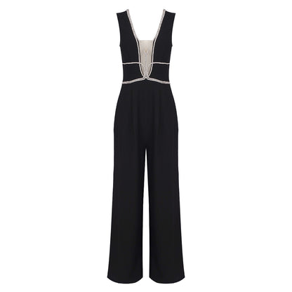 Crystal Trim Jumpsuit Black HV1040