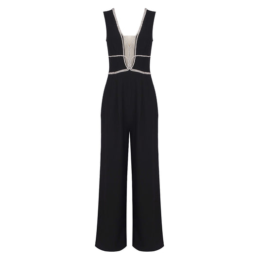 Crystal Trim Jumpsuit Black HV1040